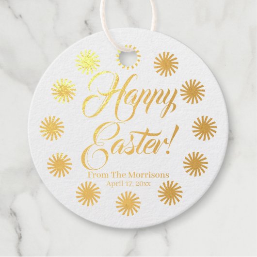 Étiquette-cadeau Joyeuse frontière de Pâques soleil coutume script (Devant)
