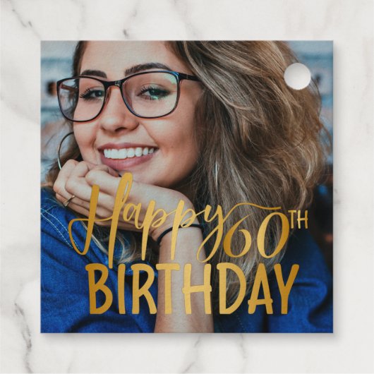 Étiquette-cadeau Joyeux 60e anniversaire Script photo personnalisée (Dos)