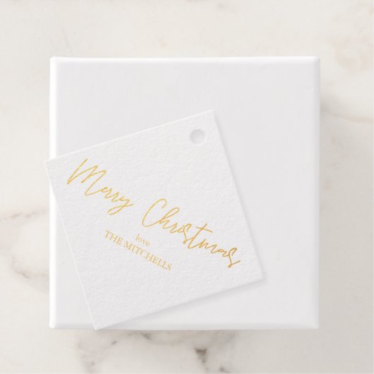 Étiquette-cadeau Joyeux Noël écriture moderne Nom Gold Foil (Avec boite)