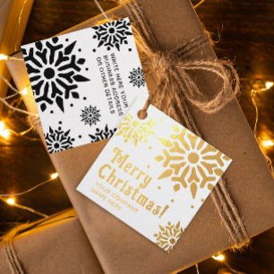 Étiquette-cadeau Joyeux Noël Entreprise Élégant Flocons de Neige No