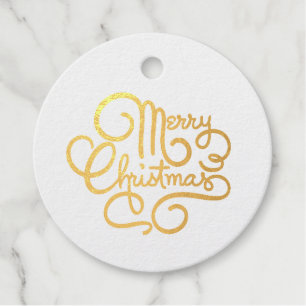 Étiquette-cadeau Joyeux Noël Fancy Police Gold Foil Rond Cadeau