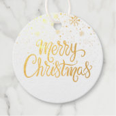 Étiquette-cadeau Joyeux Noël flocons de neige écriture dorée élégan (Devant)