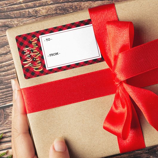 Étiquette cadeau Joyeux Noël Red Buffalo Plaid Sti