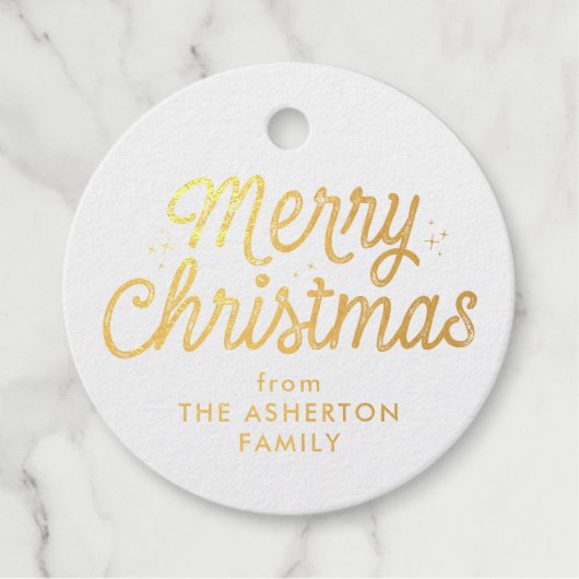 Étiquette-cadeau Joyeux Noël rétro script vacances (Devant)