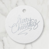 Étiquette-cadeau Joyeux Noël Script Real Silver Foil Round Cadeau (Devant)
