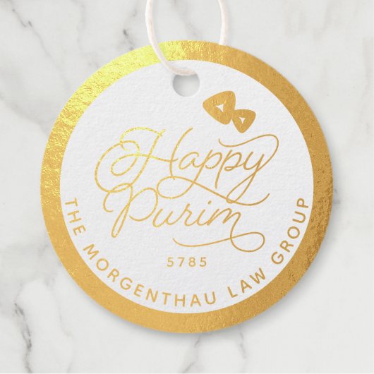 Étiquette-cadeau Joyeux Purim VRAI Gold Foil Script (Devant)