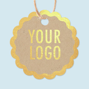 Étiquette-cadeau Kraft Gold Foil Hang Tags Logo personnalisé Scallo