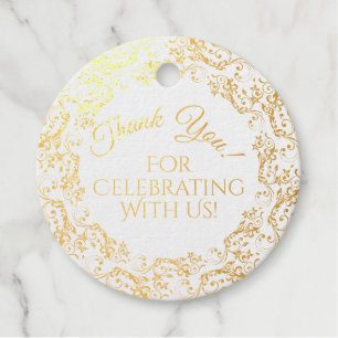 Étiquette-cadeau Lacy Gold Foil Floral Filigree Mariage Merci