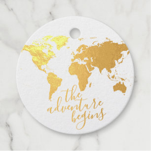 Étiquette-cadeau L'aventure commence Carte du monde Destination Fav