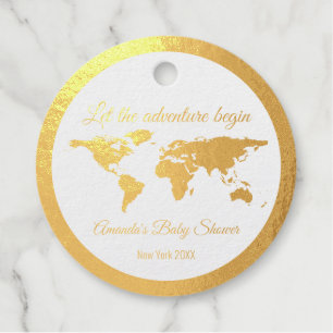 Étiquette-cadeau L'aventure commence Golden Globe  Baby Shower