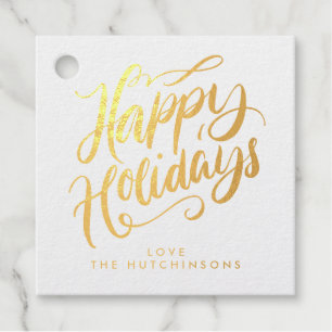 Étiquette-cadeau Lavish Script Happy Holidays Gold Foil Photo Cadea