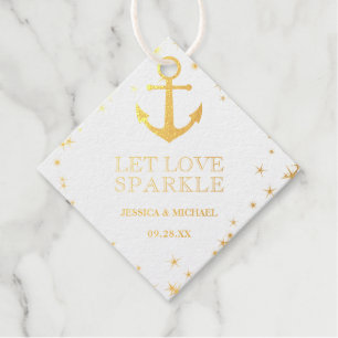 Étiquette-cadeau Let Love Sparkle Gold Ancre Plage Mariage