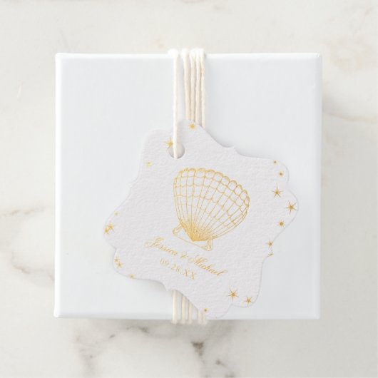 Étiquette-cadeau Let Love Sparkle Gold Seashell Beach Wedding (Avec boite)