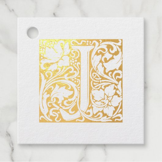 Étiquette-cadeau LETTRE D'ANNIVERSAIRE D'OR ÉCLAIRÉ J MONogramme (Devant)