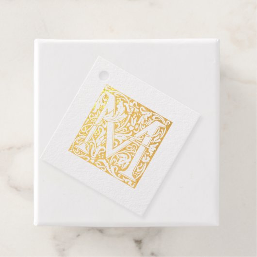 Étiquette-cadeau LETTRE D'ANNIVERSAIRE D'OR ÉCLAIRÉ M MONogramme (Avec boite)
