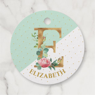 Étiquette-cadeau Lettre monogramme floral E pour Elisabeth