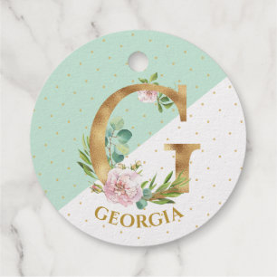 Étiquette-cadeau Lettre monogramme floral G pour Fiona