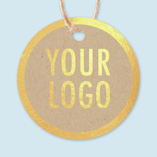 Étiquette-cadeau Logo Kraft Round Gold Foil Mots clés ou prix