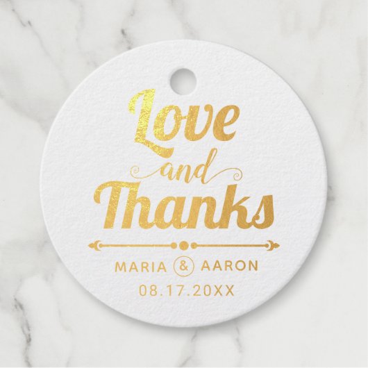 Étiquette-cadeau Love and Thanks or foil typographie mariage (Devant)