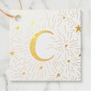 Étiquette-cadeau Lune d'or et étoiles