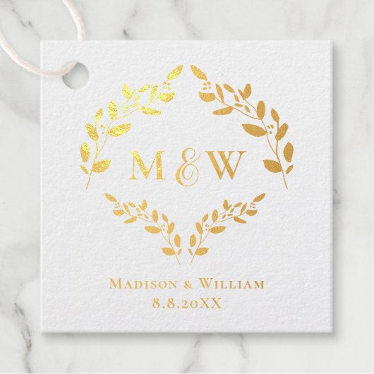 Étiquette-cadeau Luxe Elegant Wreath Monogram Gold Mariage (Devant)