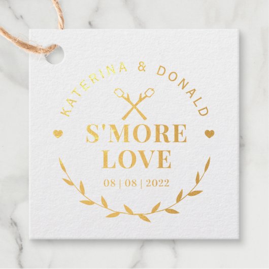 Étiquette-cadeau Mariage Amour S'more Or (Devant)