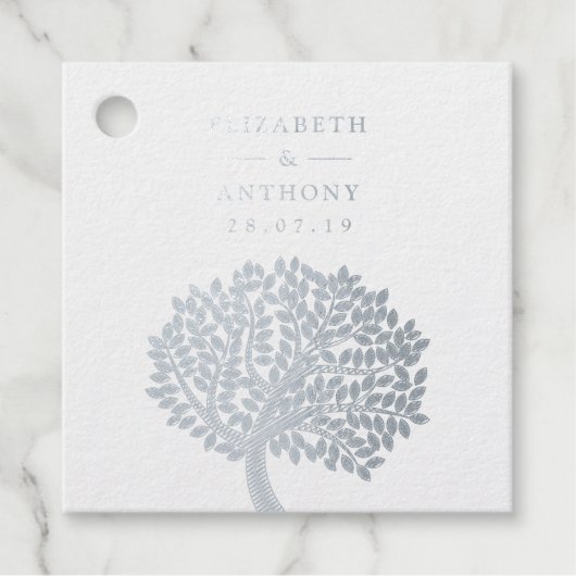 Étiquette-cadeau Mariage Arbre Aquarelle Argent (Devant)