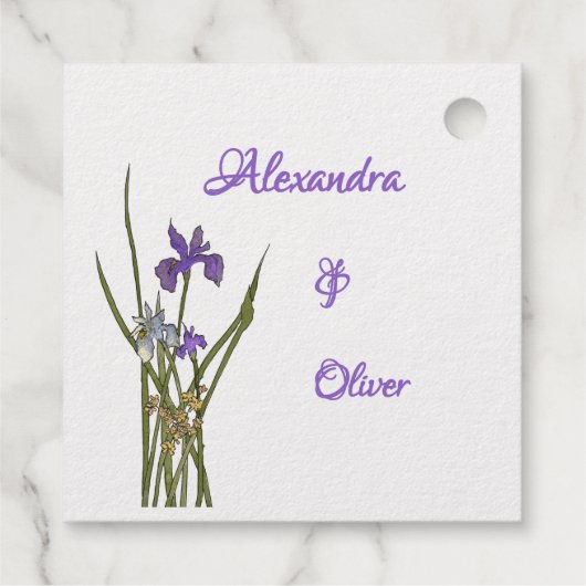 Étiquette-cadeau Mariage d'aquarelle violet et bleu Iris (Dos)