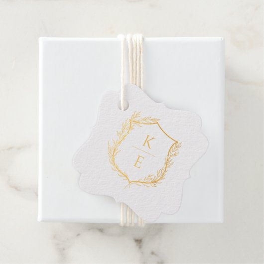 Étiquette-cadeau Mariage de monogramme de crête botanique (Avec boite)