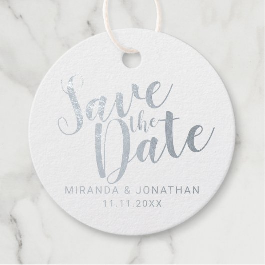 Étiquette-cadeau Mariage de script moderne Enregistrer la date Arge (Devant)