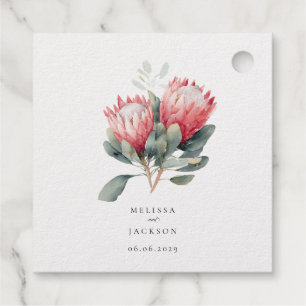Étiquette-cadeau Mariage Fleurs Aquarelle Rouge Protéa