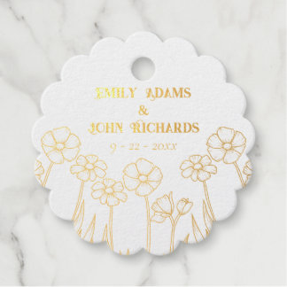 Étiquette-cadeau Mariage Floral or et blanc