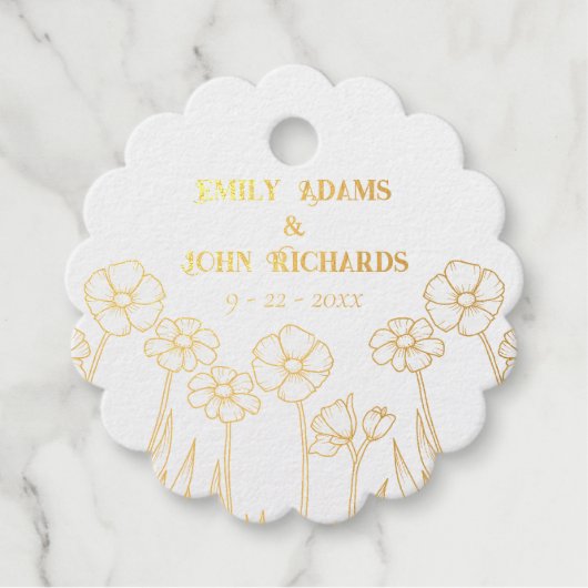 Étiquette-cadeau Mariage Floral or et blanc (Devant)