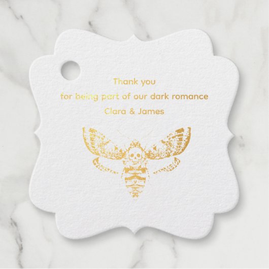 Étiquette-cadeau Mariage gothique | Moth & Lace Noir & Blanc (Devant)