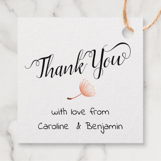 Étiquette-cadeau Mariage Merci Aimer Coeur Fleur Whimsical (Dos)