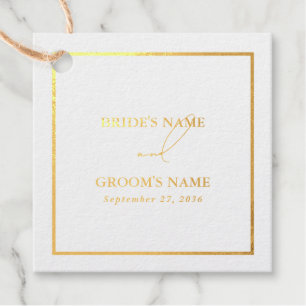 Étiquette-cadeau Mariage Moderne Véritable Feuille d'Or Blanc & Or