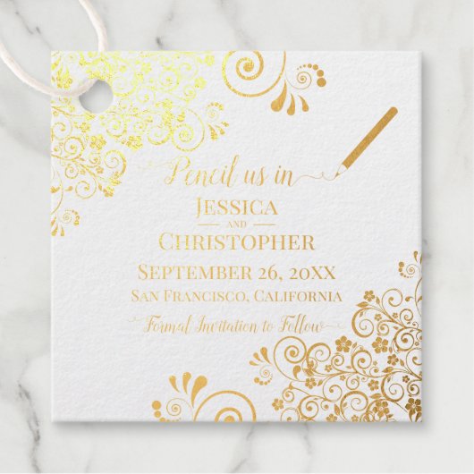 Étiquette-cadeau Mariage Pencil nous dans Enregistrer la date Elega (Devant)