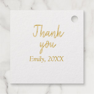 Étiquette-cadeau Merci ajout nom message 20XX ORANGE PASTEL DORÉ