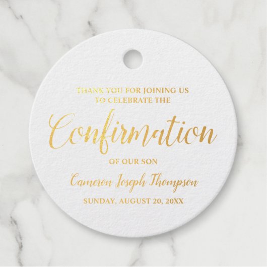 Étiquette-cadeau Merci de confirmation de garçon métal métallique p (Devant)