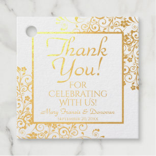 Étiquette-cadeau Merci de Mariage à filigre florale à huile d'or