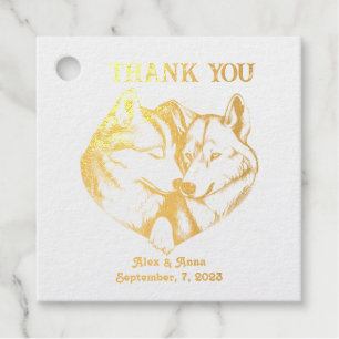 Étiquette-cadeau Merci Mariage d'or, Wolf Couple
