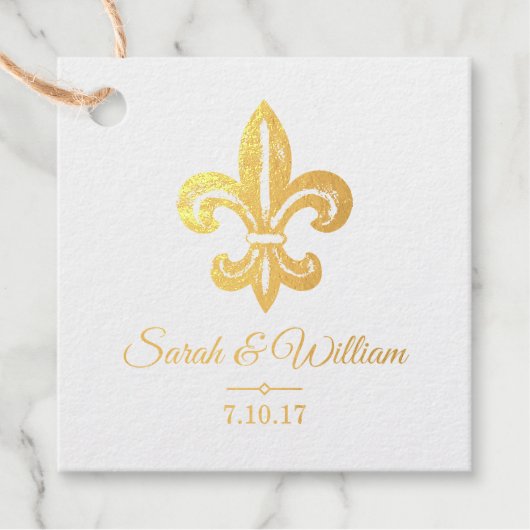 Étiquette-cadeau Merci Mariage Gold Fleur de Lis (Devant)