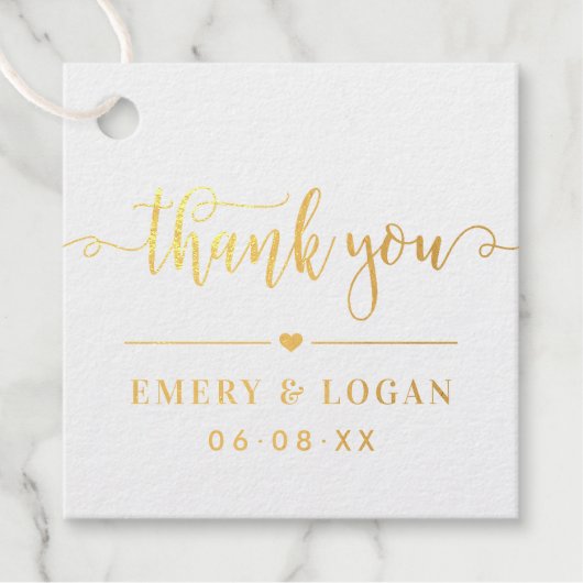 Étiquette-cadeau Merci Script Mariage Monogramme Or (Devant)