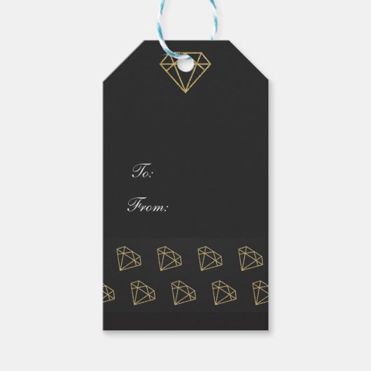 Étiquette Cadeau Moderne Diamants Dorés Glamour (Devant)