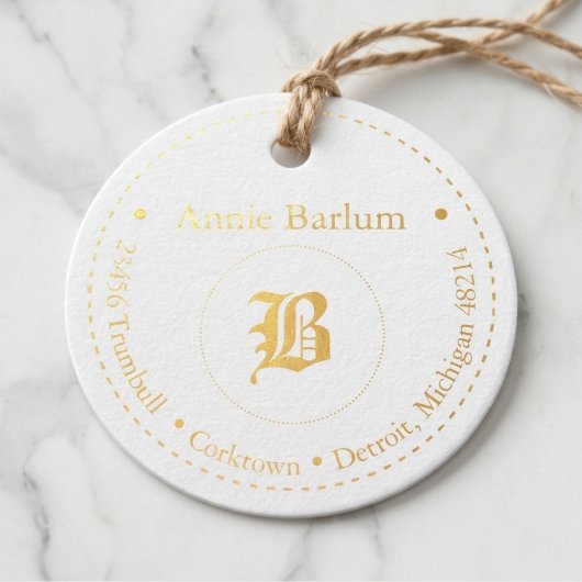 Étiquette-cadeau Monogramme Adresse Cercle pointillé