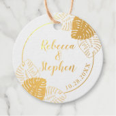 Étiquette-cadeau Monstera Tropical Leaf Frontière VRAI FOIL Round (Devant)