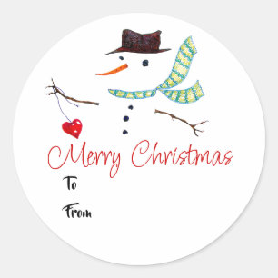 Étiquette Cadeau Noël Art Bonhomme de Neige Avec C