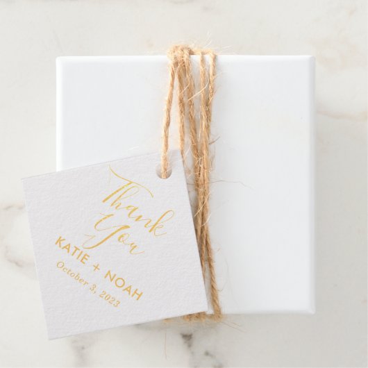 Étiquette-cadeau Or classique et Mariage photo Merci (Avec boite)