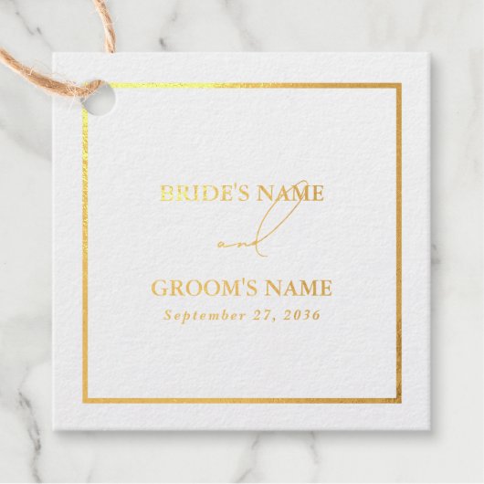 Étiquette-cadeau Or Réel Feuille Moderne Mariage Blanc & Or (Devant)