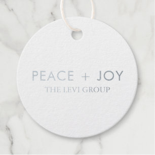 Étiquette-cadeau Paix et Joie Minimal Cercle de Noël Argenté